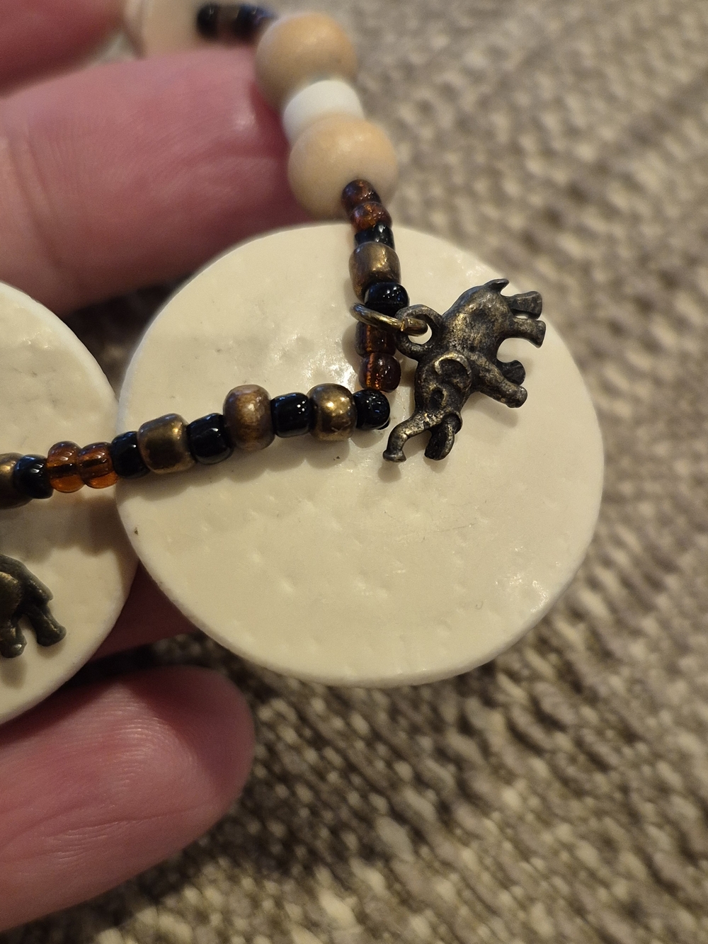 Ostrich Egg Shell Disc Beaded Necklace - Picture 4 of 5